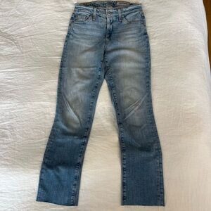 AG Adriano Goldschmeid Light Wash Denim Straight Leg Ankle Raw Hem Jeans
